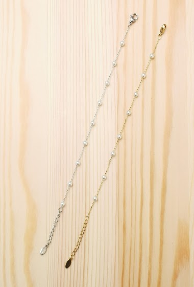 Grossiste Glam Chic - Bracelet avec perle blanc en acier inoxydable