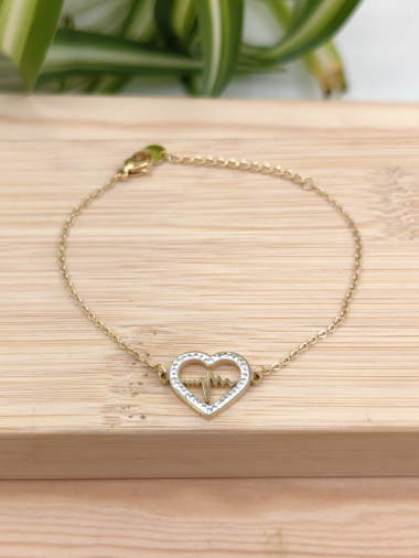 Wholesaler Glam Chic - Heartbeat bracelet with rhinestones in stainless steel