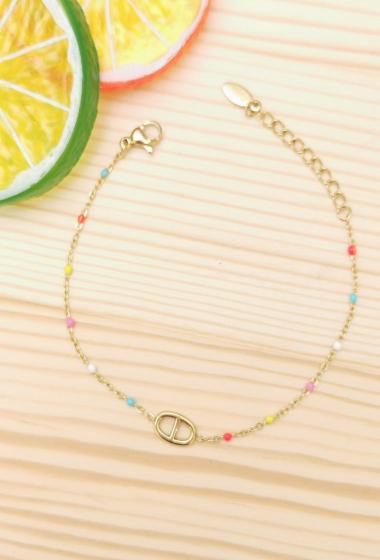 Grossiste Glam Chic - Bracelet perle de couleur avec ovale en acier inoxydable