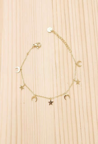 Wholesaler Glam Chic - Stainless Steel Moon and Star Charm Bracelet