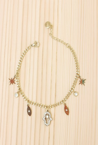 Großhändler Glam Chic - Hand of fatima charm bracelet with rhinestones in stainless steel
