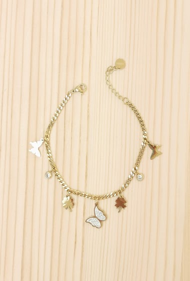 Wholesaler Glam Chic - Butterfly charm bracelet with rhinestones in stainless steel