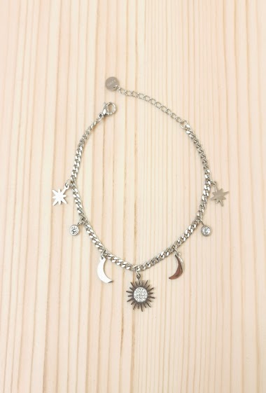 Wholesaler Glam Chic - Sun charm bracelet with rhinestones in stainless steel