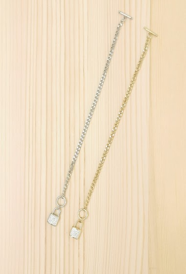 Wholesaler Glam Chic - Padlock bracelet with rhinestones in stainless steel