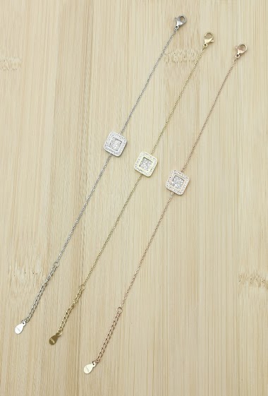 Grossiste Glam Chic - Bracelet carré strass en acier inoxydable
