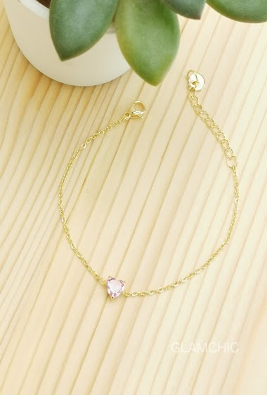 Grossiste Glam Chic - Bracelet coeur avec diamant en acier inoxydable