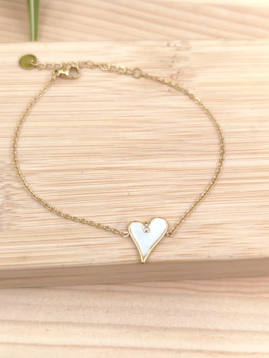 Wholesaler Glam Chic - Heart bracelet with mother-of-pearl in stainless steel