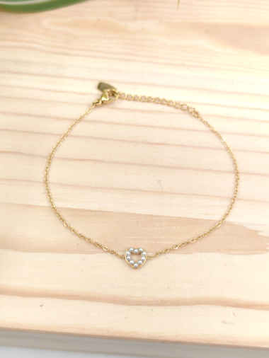 Grossiste Glam Chic - Bracelet coeur avec perle en acier inoxydable