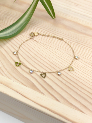 Grossiste Glam Chic - Bracelet coeur avec strass en acier inoxydable