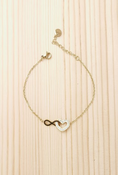 Wholesaler Glam Chic - Heart and infinity bracelet with rhinestones in stainless steel