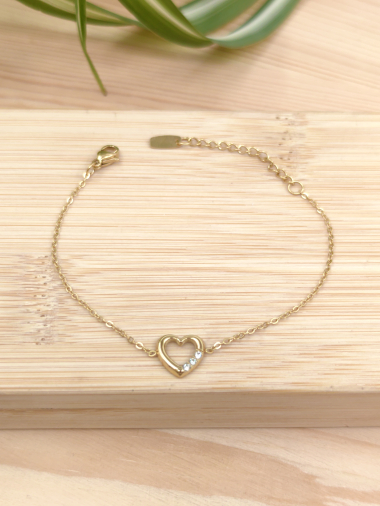Wholesaler Glam Chic - Rhinestone heart bracelet set in stainless steel