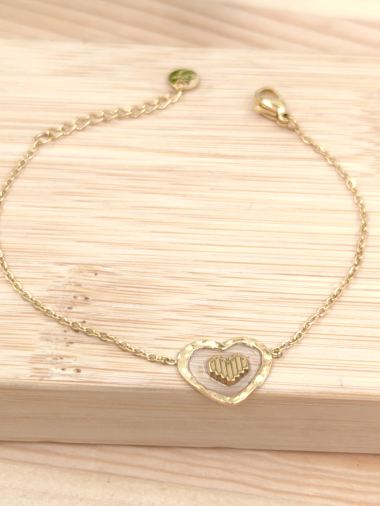 Grossiste Glam Chic - Bracelet coeur transparent en acier inoxydable