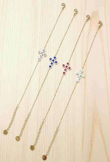 Grossiste Glam Chic - Bracelet croix avec strass en acier inoxydable