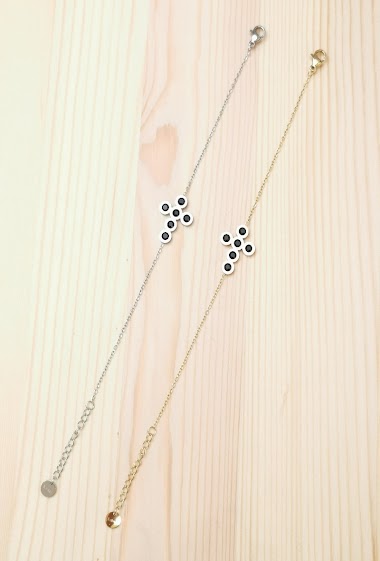 Wholesaler Glam Chic - Cross bracelet with black rhinestone in stainless steel