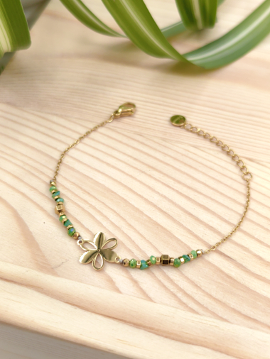 Grossiste Glam Chic - Bracelet crystal avec fleur en acier inxoydable