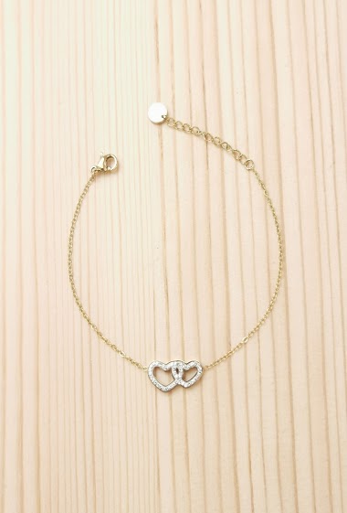 Wholesaler Glam Chic - Heart bracelet with rhinestones in stainless steel