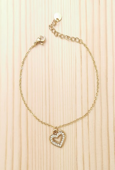 Wholesaler Glam Chic - Heart bracelet with rhinestones in stainless steel