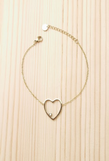 Grossiste Glam Chic - Bracelet cœur avec un strass en acier inoxydable