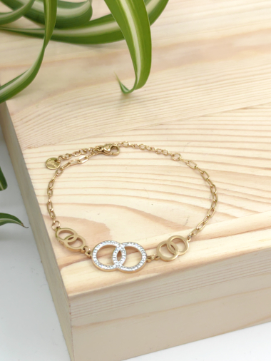Grossiste Glam Chic - Bracelet double cercle avec strass en acier inoxydable