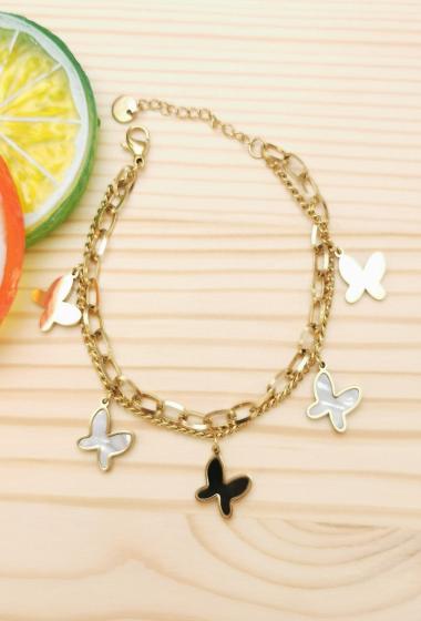 Wholesaler Glam Chic - Double chain bracelet with butterfly