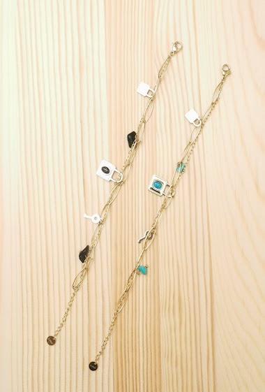 Grossiste Glam Chic - Bracelet double rang avec cadenas et pierre en acier inoxydable