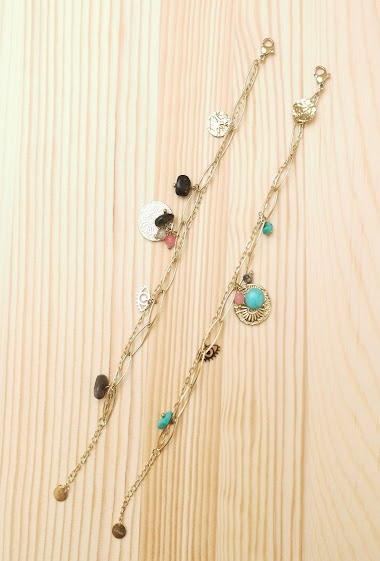 Grossiste Glam Chic - Bracelet double rang avec oeil et pierre en acier inoxydable