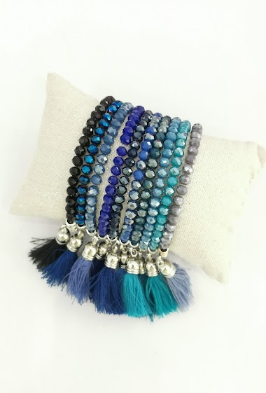 Großhändler Glam Chic - Fancy crystal pompom bracelet set of 10 pieces with cushion