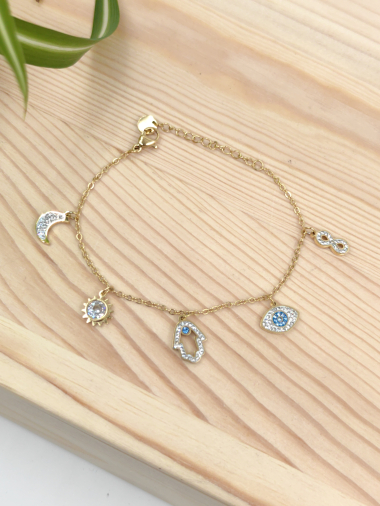 Wholesaler Glam Chic - Fatman bracelet with rhinestone pendant in stainless steel