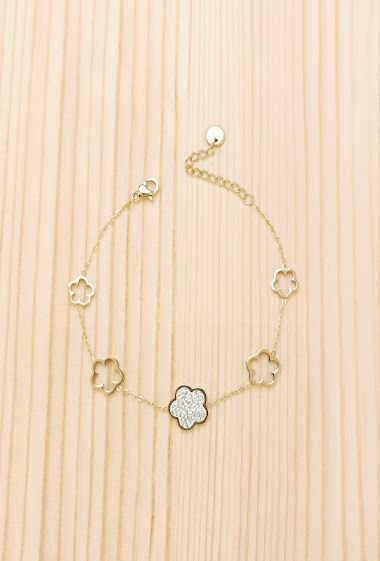 Wholesaler Glam Chic - Flower bracelet with rhinestones in stainless steel