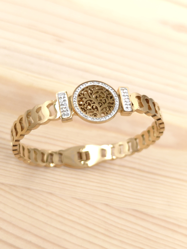 Wholesaler Glam Chic - Tree of life bangle bracelet with rhinestones in stainless steel