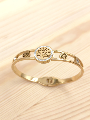 Wholesaler Glam Chic - Tree of life bangle bracelet with rhinestones in stainless steel