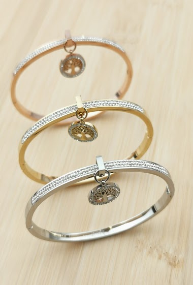 Wholesaler Glam Chic - Stainless steel tree of life bangle bracelet