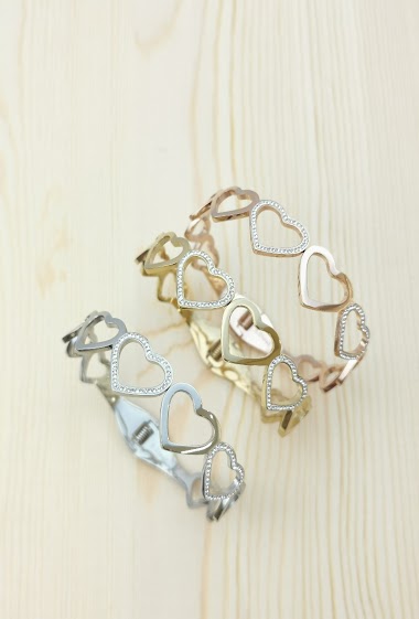 Mayorista Glam Chic - Heart bangle bracelet with stainless steel rhinestones