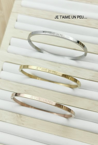 Wholesaler Glam Chic - Stainless steel message bangle bracelet JE T'AIME UN PEU....