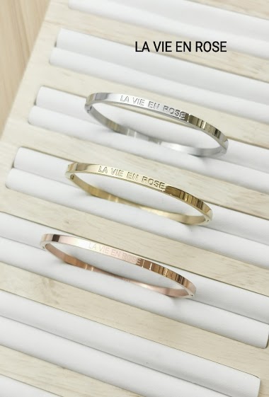 Wholesaler Glam Chic - Stainless steel message bangle bracelet LA VIE EN ROSE
