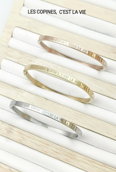 Wholesaler Glam Chic - Stainless steel message bangle bracelet LES COPINES C'EST LA VIE