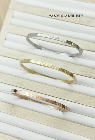 Wholesaler Glam Chic - Stainless steel message bangle bracelet MA SOEUR LA MEILLEURE