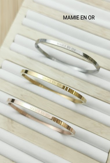 Wholesaler Glam Chic - Stainless steel message bangle bracelet MAMIE EN OR