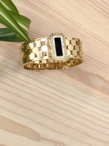 Wholesaler Glam Chic - Stainless steel stone and rhinestone bangle bracelet