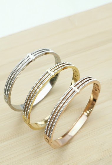 Wholesaler Glam Chic - Strass bangle bracelet in stainless steel