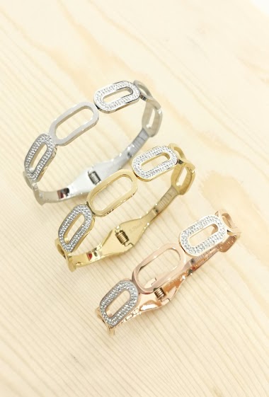 Wholesaler Glam Chic - Stainless steel rhinestone bangle bracelet