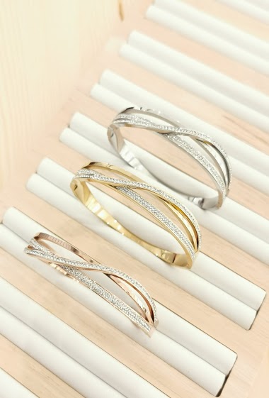 Wholesaler Glam Chic - Strass bangle bracelet in stainless steel