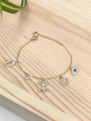 Wholesaler Glam Chic - Kabyle bracelet with stainless steel rhinestone pendants