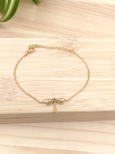 Wholesaler Glam Chic - Dragonfly bracelet with rhinestones in stainless steel