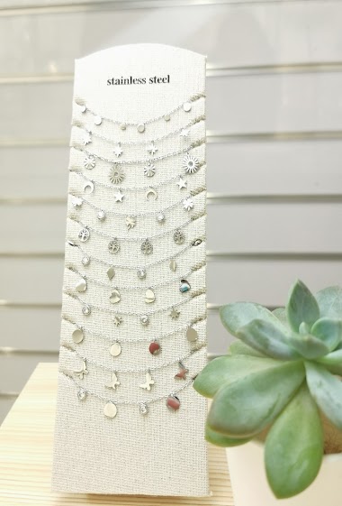 Grossiste Glam Chic - Bracelet lot de 12  modèles avec présentoir en acier inoxydable