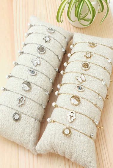 Grossiste Glam Chic - Bracelet lot de 8 modèles avec coussin en acier inoxydable