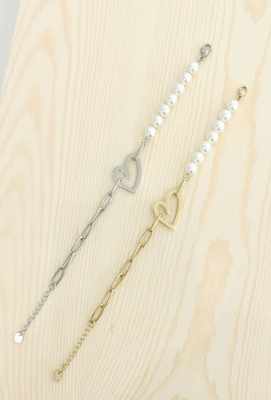 Mayorista Glam Chic - Heart mesh bracelet with stainless steel pearl