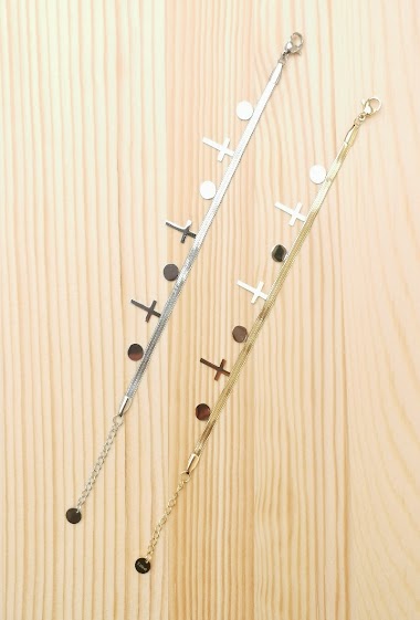 Grossiste Glam Chic - Bracelet maille serpent avec croix en acier inoxydable