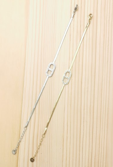 Wholesaler Glam Chic - Oval snake mesh bracelet with stainless steel rhinestones
