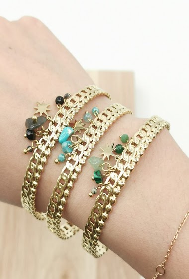 Grossiste Glam Chic - Bracelet manchette avec pierre en acier inoxydable